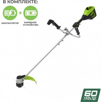 Триммер аккумуляторный бесщеточный GREENWORKS GD60BCB, 60V (40 см) с велосипедной ручкой, с АКБ 4АЧ и ЗУ