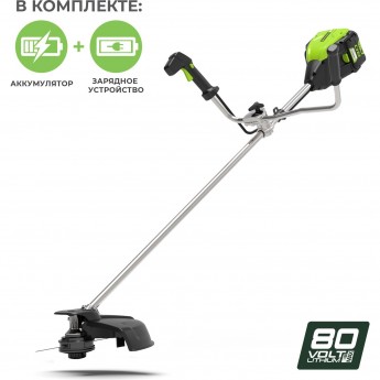 Триммер аккумуляторный GREENWORKS 80V (40 см) с 4 А.ч. АКБ и ЗУ (GD80BCB)